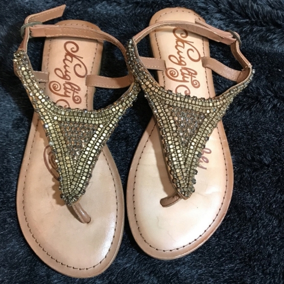 Naughty Monkey Bronze Rhinestone Thong Ankle Sandal - Picture 1 of 12